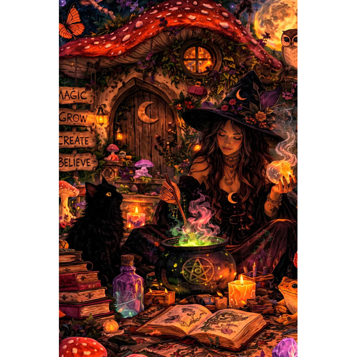 1000-Piece Premium Wooden Jigsaw Puzzle for Adults – Witch's Enchanted Brew | Artisan Crafted, Whimsical Shapes & Unique Designs, Best Relaxation Gift