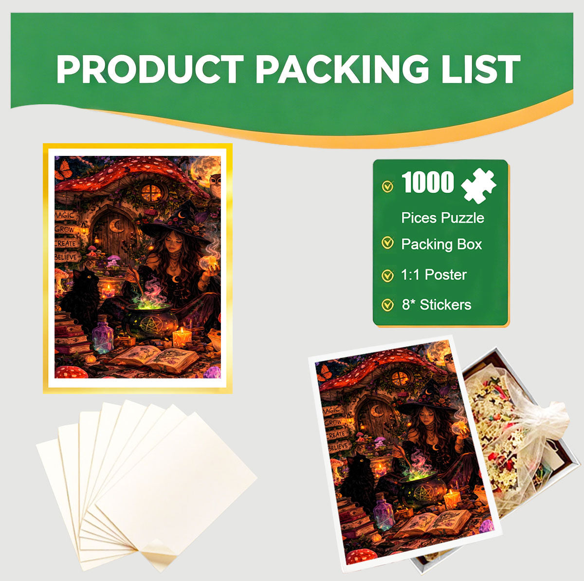 1000-Piece Premium Wooden Jigsaw Puzzle for Adults – Witch's Enchanted Brew | Artisan Crafted, Whimsical Shapes & Unique Designs, Best Relaxation Gift
