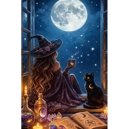 1000-Piece Premium Wooden Jigsaw Puzzle for Adults – Witch's Moonlit Companion | Artisan Crafted, Whimsical Shapes & Unique Designs, Best Relaxation Gift