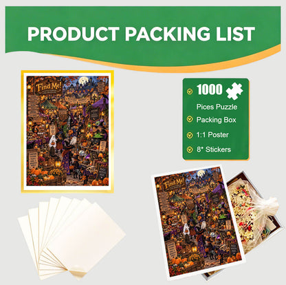 1000-Piece Premium Wooden Jigsaw Puzzle for Adults – Witches' Bazaar at Halloween | Artisan Crafted, Whimsical Shapes & Unique Designs, Best Relaxation Gift