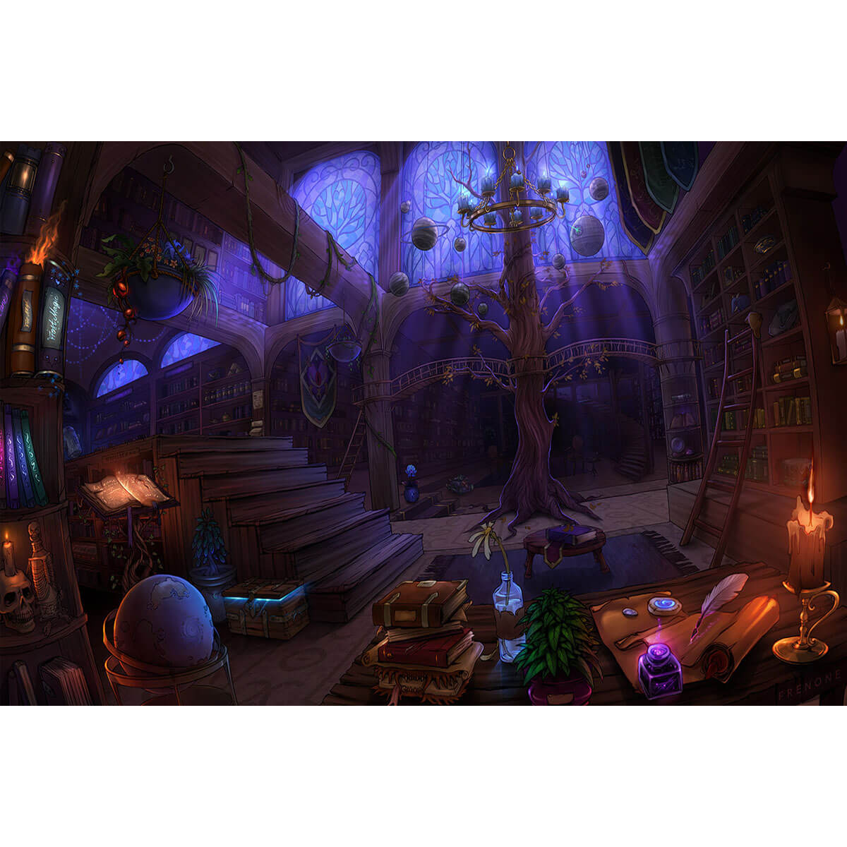 Wooden Jigsaw Puzzle 1000 Piece - Wizard's Library with Cosmic Tree