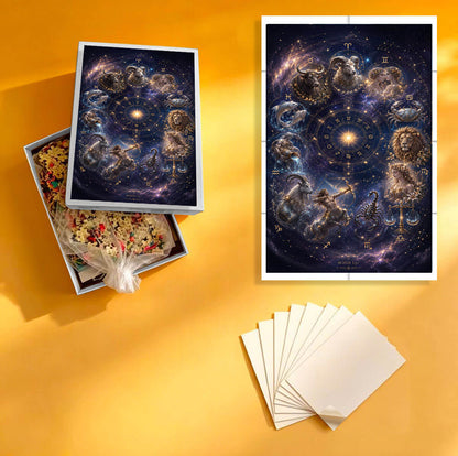 1000-Piece Premium Wooden Jigsaw Puzzle for Adults – Zodiac Galaxy Constellations | Artisan Crafted, Whimsical Shapes & Unique Designs, Best Relaxation Gift