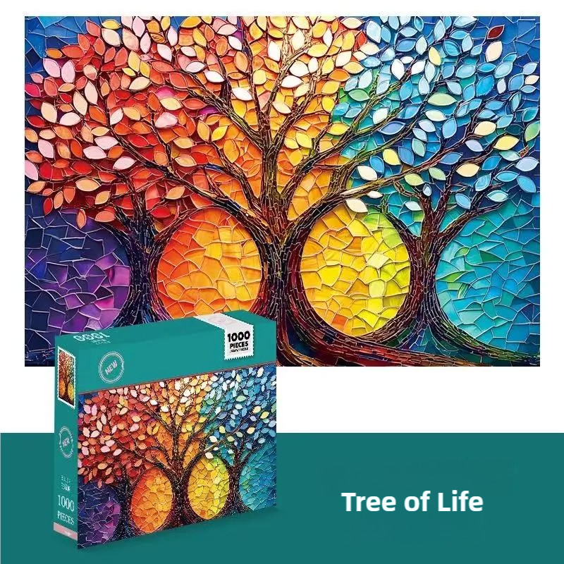 1000-Piece Cardboard Jigsaw Puzzle for Adults – Relaxing Gift Idea & Elegant Home Décor Artwork with Full-Size Poster, Premium Stress Relief Activity - Tree of Life