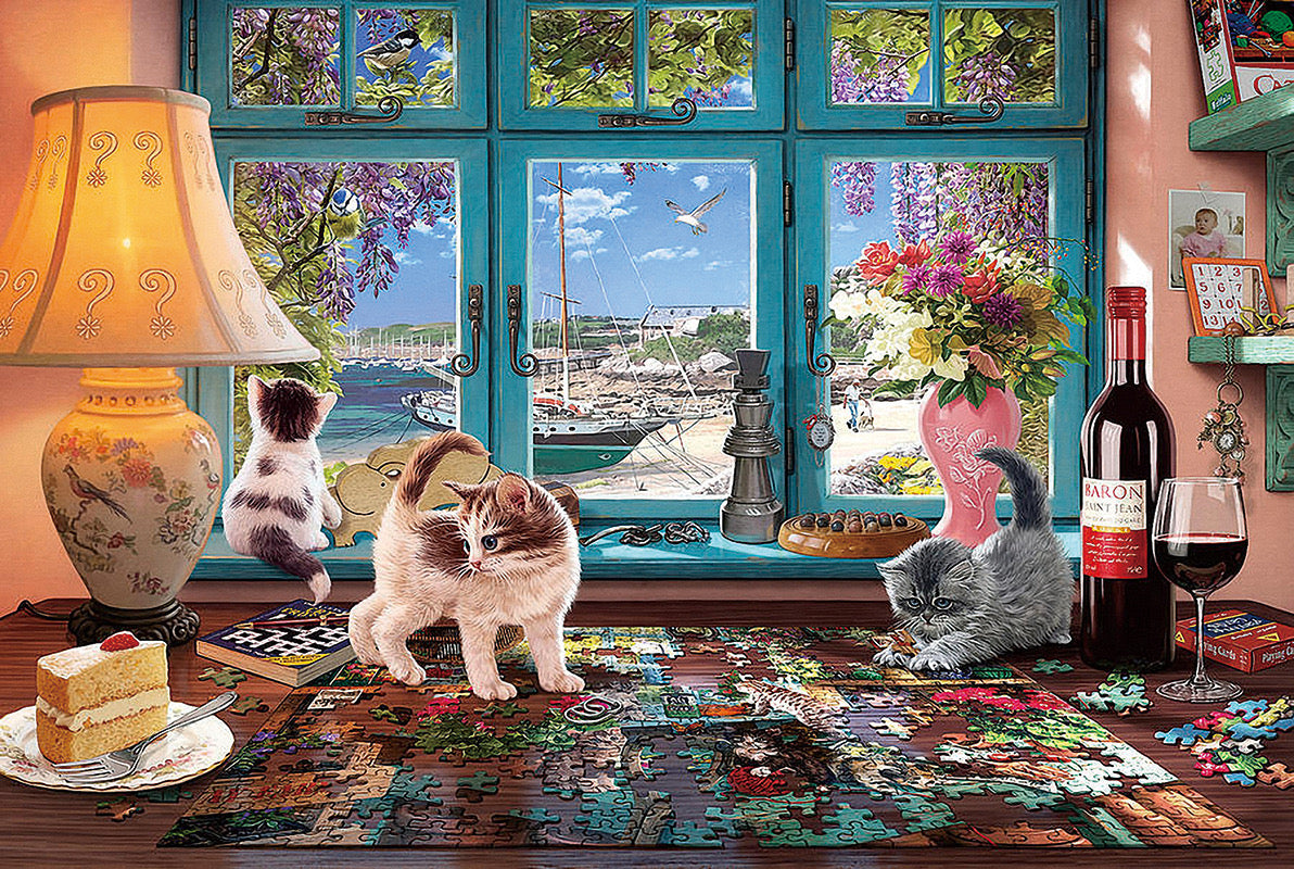 1000-Piece Wooden Jigsaw Puzzle for Adults – Relaxing Gift Idea & Elegant Home Décor Artwork with Full-Size Poster, Premium Stress Relief Activity - The Cat on the Desk