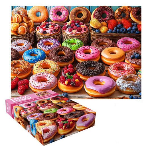 1000-Piece Cardboard Jigsaw Puzzle for Adults – Relaxing Gift Idea & Elegant Home Décor Artwork with Full-Size Poster, Premium Stress Relief Activity - Doughnut