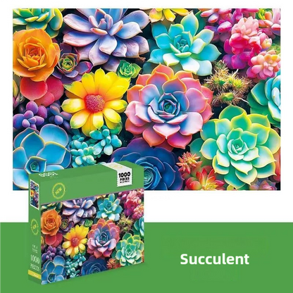 1000-Piece Cardboard Jigsaw Puzzle for Adults – Relaxing Gift Idea & Elegant Home Décor Artwork with Full-Size Poster, Premium Stress Relief Activity - Succulent Plants